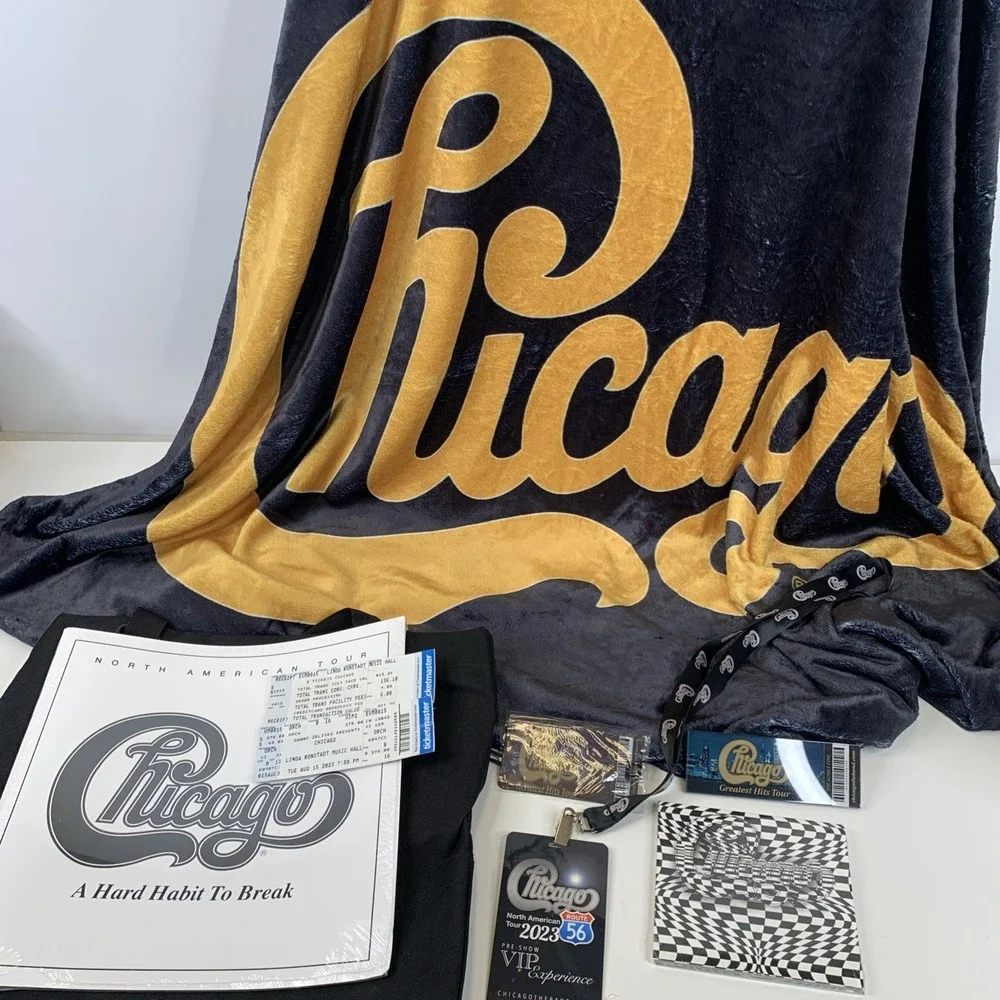 Chicago Hard Habit To Break US Tour Swag VIP Blanket Poster Lanyard Pick Luggage